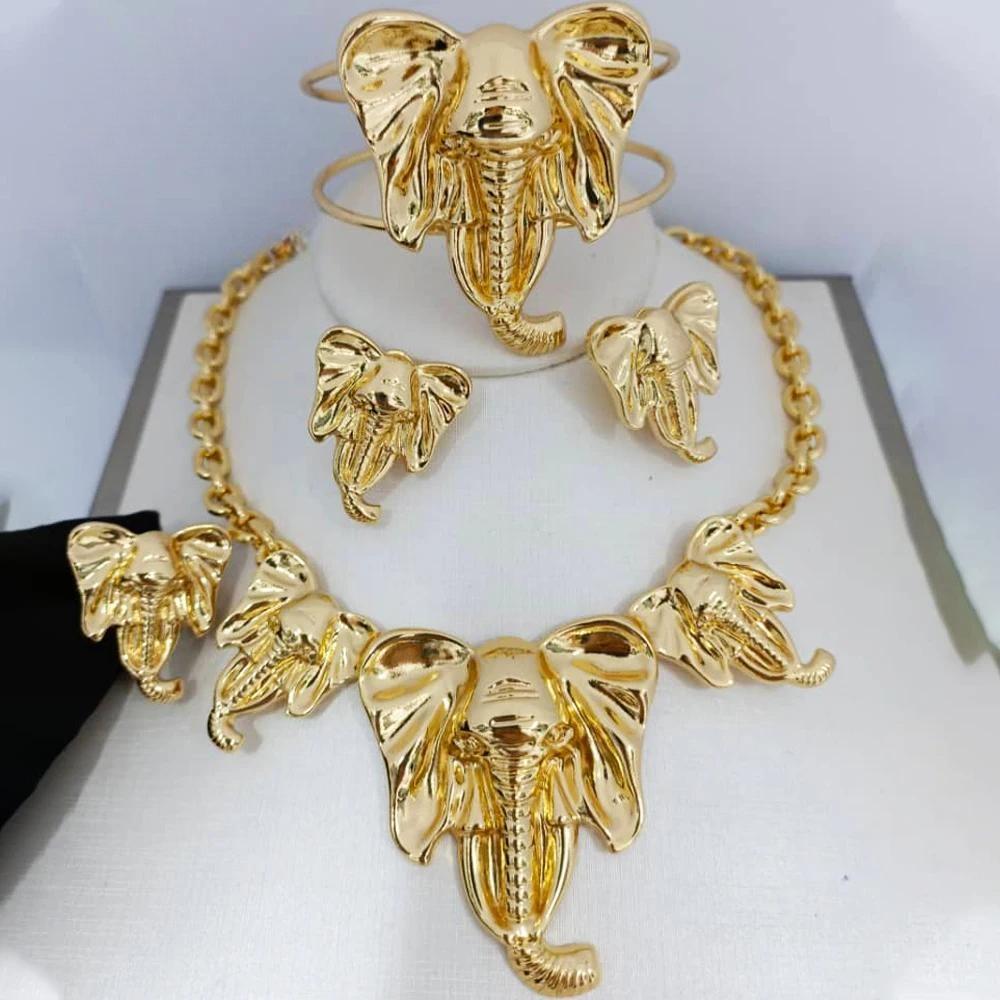 Dubai Gold Color Jewelry Set For Women Copper Earring Necklace