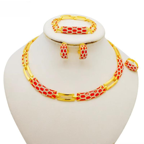 Italian Gold Plated Jewelry Set For Women Fashion Necklace And Earrings ensembles