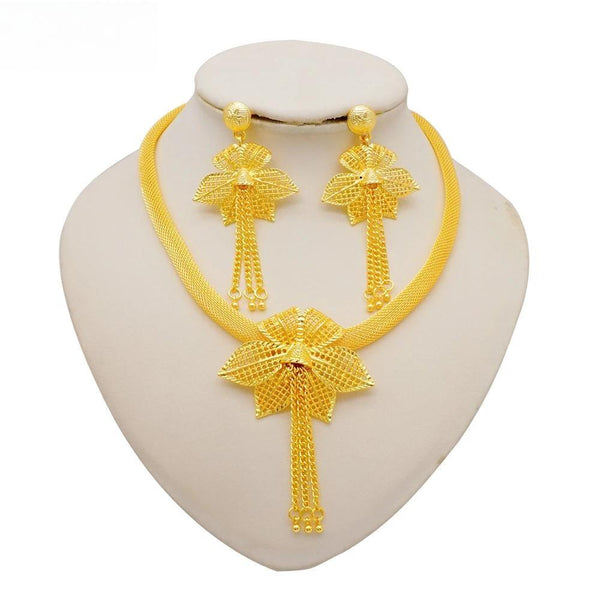 Luxury Dubai African Gold Color Jewelry Set Crown Shape Pendant Necklace Sets