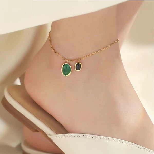 Simple Green Stone Pendant Anklet for Women