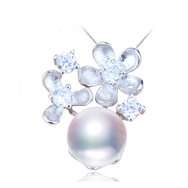 New Pearl Necklace Flower Pendant 925 Sterling Silver Jewelry Natural Freshwater Pearl Jewelry