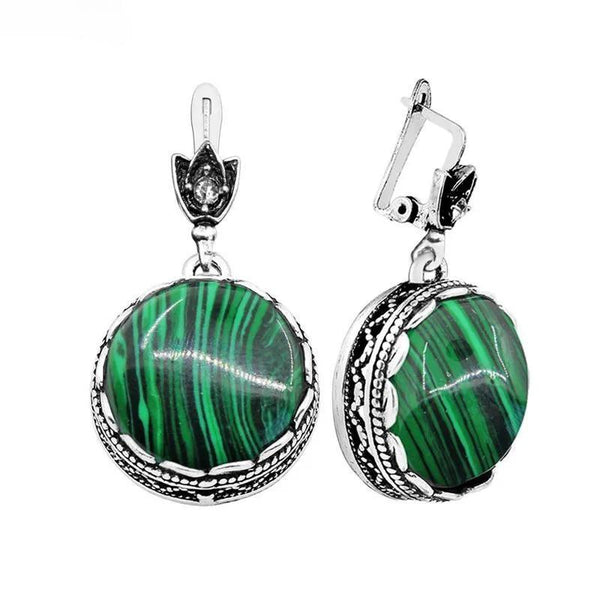 Round Synthetic Malachite Earrings For Women