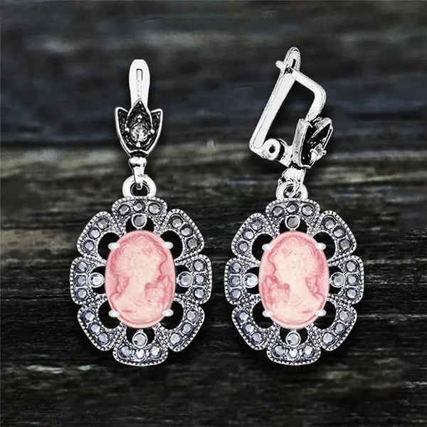 Plumflower Pendant Lady Queen Cameo Earrings For Women