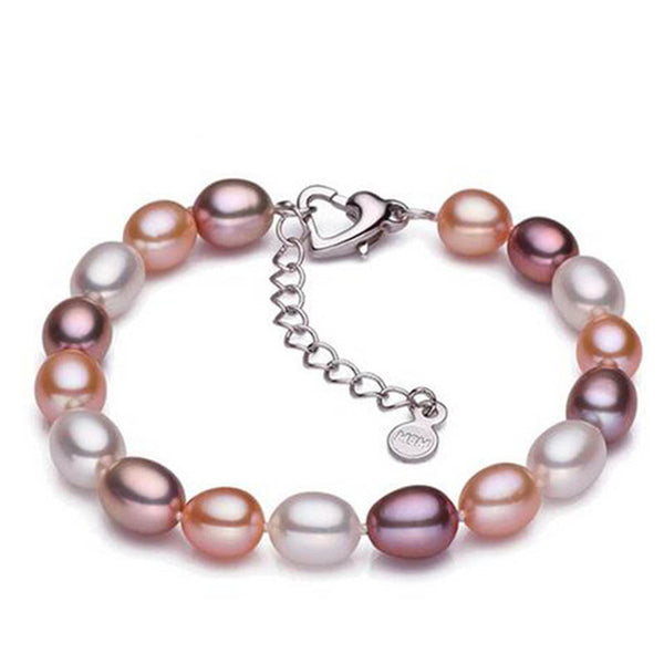 925 Sterling Silver Natural Freshwater Pearl Strand Bracelets For Women