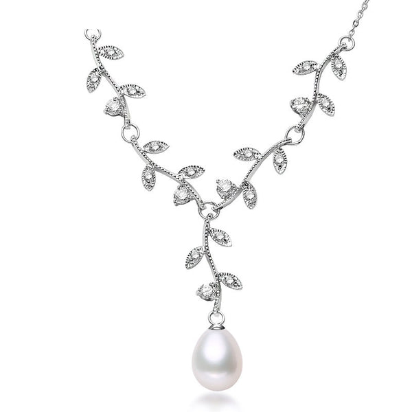 Pearl Necklace Natural Freshwater Pearl Choker Necklace Leaf Pendant