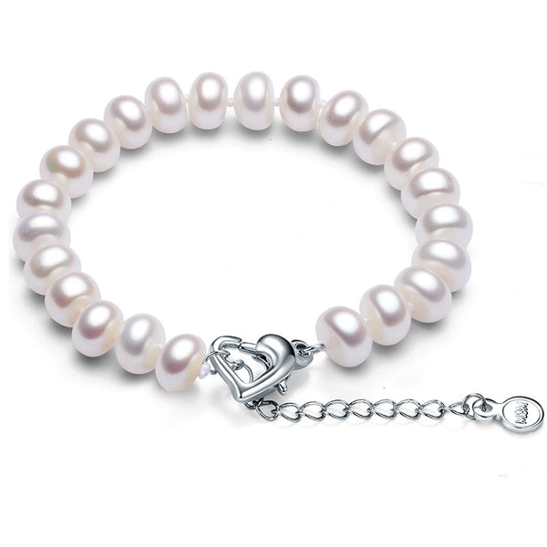 Elegant White 100% Natural Freshwater Pearl Chain  Link Bracelets For Women