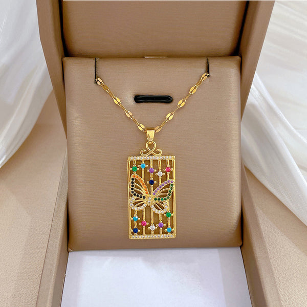 Luxury Colorful Rhinestone Temperament Butterfly Big Pendant Necklace For Women