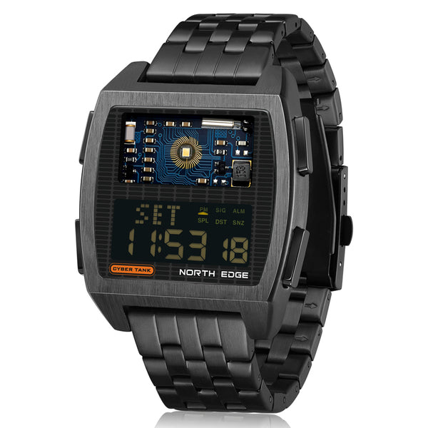 Men's Digital Watch Retro Industrial Metal Style Waterproof 50M Sport Watches