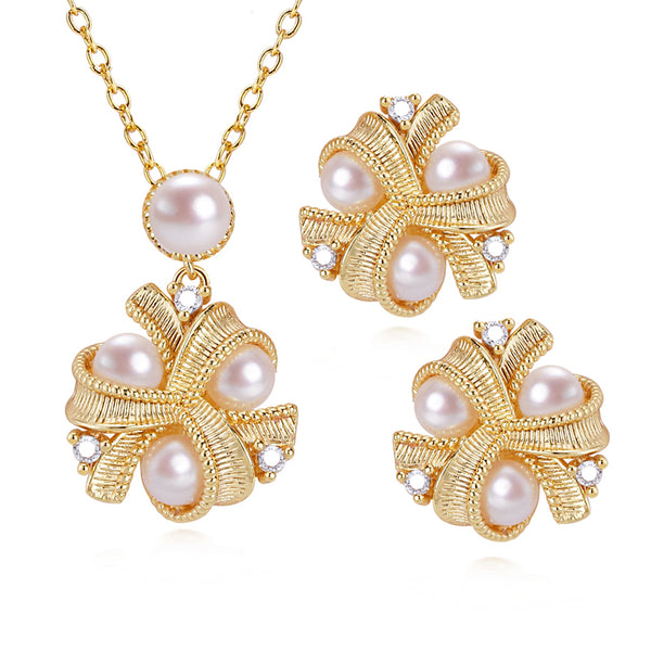 14k Gold Plated Retro Palace Style Pearl Jewelry Sets