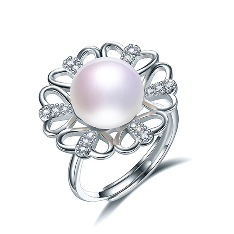 Love six petals flower 10-11mm natural freshwater pearl ring for women gift