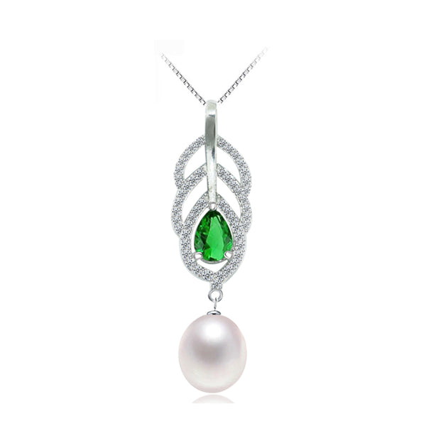 High Quality Pearl Jewelry Freshwater Pearls Feather Green Zircon Pendants