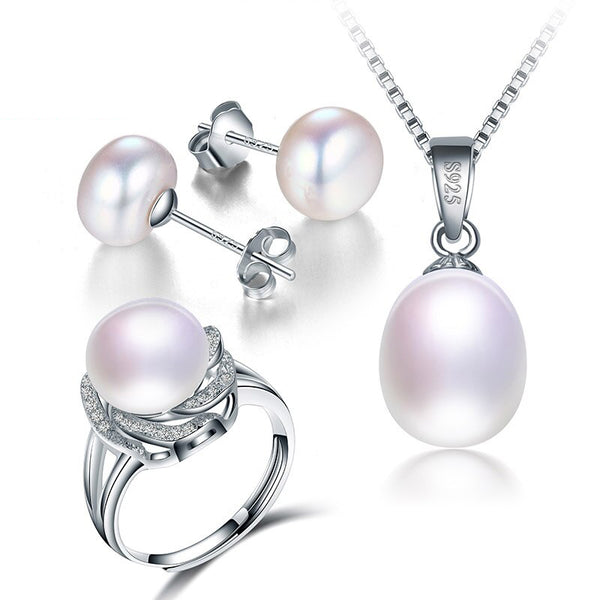 Fine Pearl Jewelry Set AAAA 8-9mm Pearls High Quality Pendant Necklace Earrings Ring for women