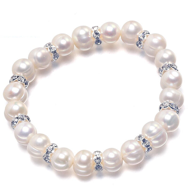 New White 8-9mm Baroque Natural Freshwater Pearl Strand Bracelet for Women