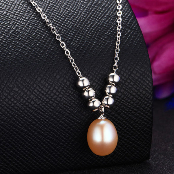 Trendy White 9-10mm Freshwater Cultured AAAA Quality Pearl Pendant Sterling Silver Necklace