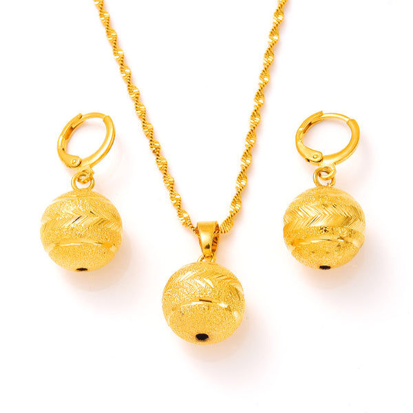 24k Gold Color Bead Jewelry sets necklace Round Ball pendant Earrings for Women