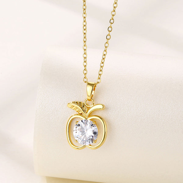 Gold Color Korean Romantic Heart Shaped Apple Pendant Neckalce For Women