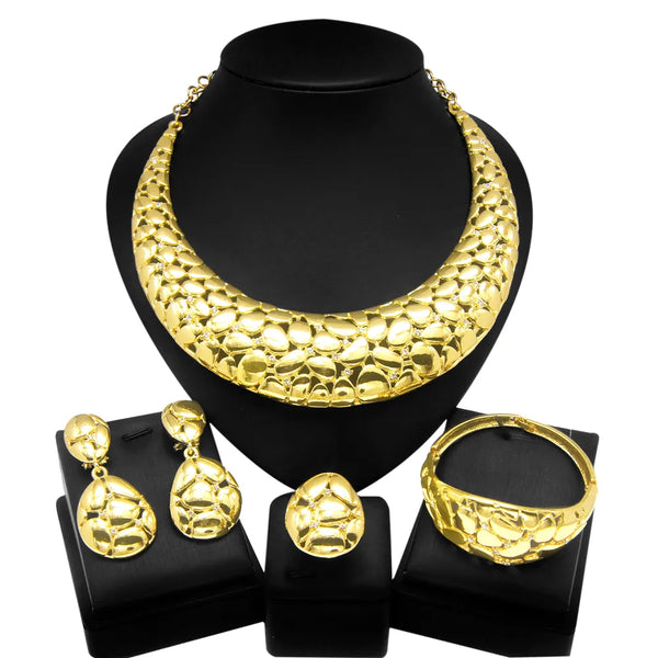 Fashion Woman Jewelry Set Round Necklace Dubai Gold Plated Earrings Bracelet