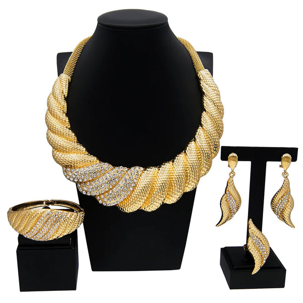 Big Necklace Jewelry Set Dubai Bridal Wedding Luxury Gold Plated Bracelet