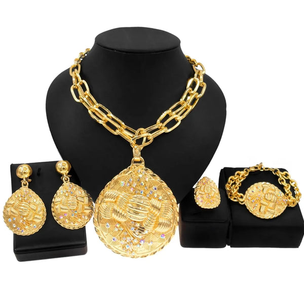 Newest Italian Golden Jewelry Set Woman Large Pendant Necklace