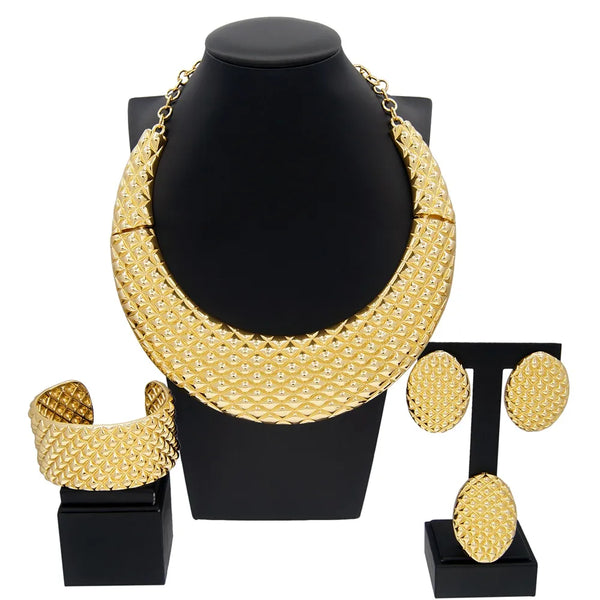 Gold Plated Necklace Round Pendant Simple Earrings Bracelet Banquet Party Gift