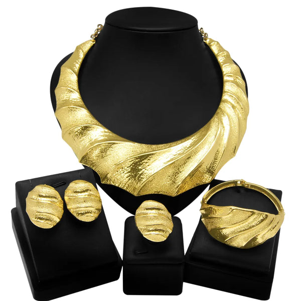 Dubai Gold Plated Jewelry Sets For Women Brazilian Original Fashion Trend Earrings Rings