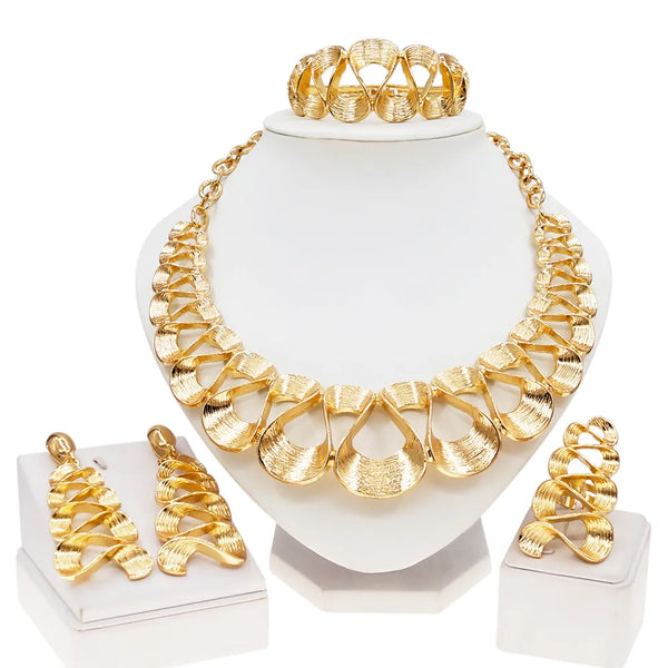 Dubai Gold Plated Jewelry Women Necklace Set Regular Round Pendant