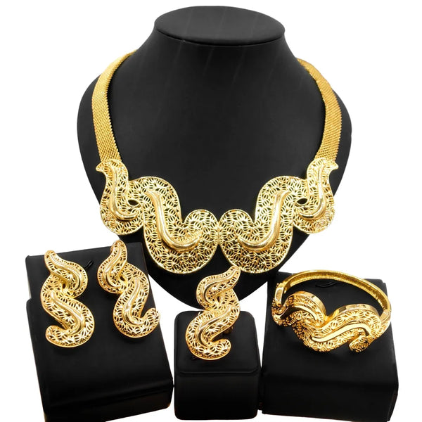 Fashion Trend Woman Necklace Jewelry Set Italian Gold Plated Leopard Body Pendant