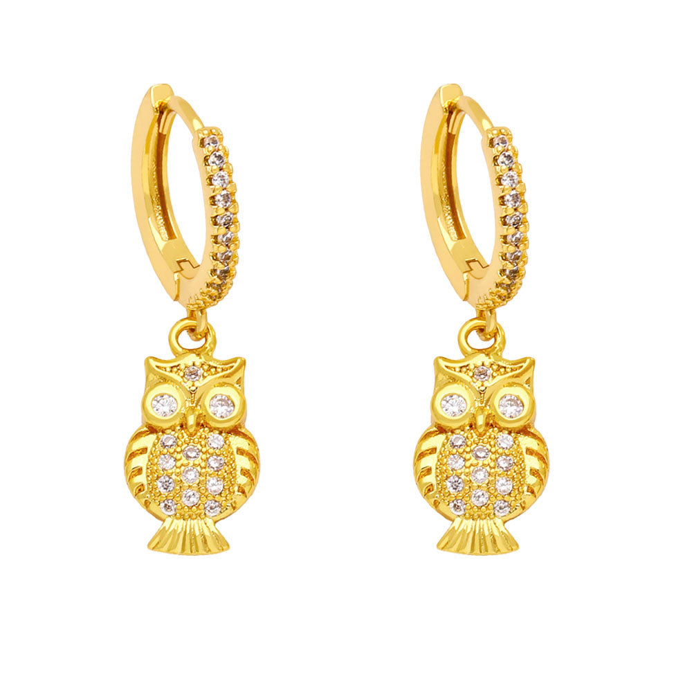 Mini Gold Plated Hoops Owl Earrings for Women Copper Zircon Angel Wings Dangle Earrings