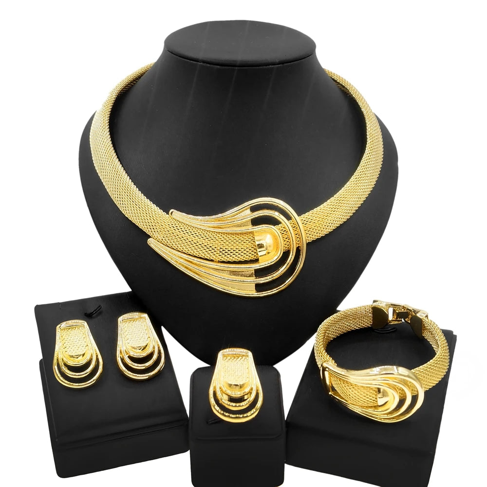 Woman Necklace Jewelry Set Italian Gold Plated Delicate Pendant