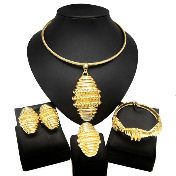 Dubai Gold Plated Pendant Women Jewelry Set Egg Shape Pendant