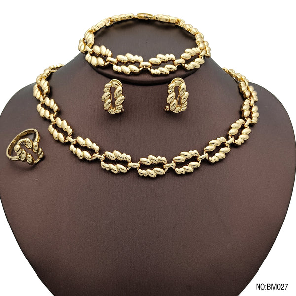 Italian Fashion Golden Chain Jewelry Set  Necklace Bracelet Earring Ring Wedding Gifts