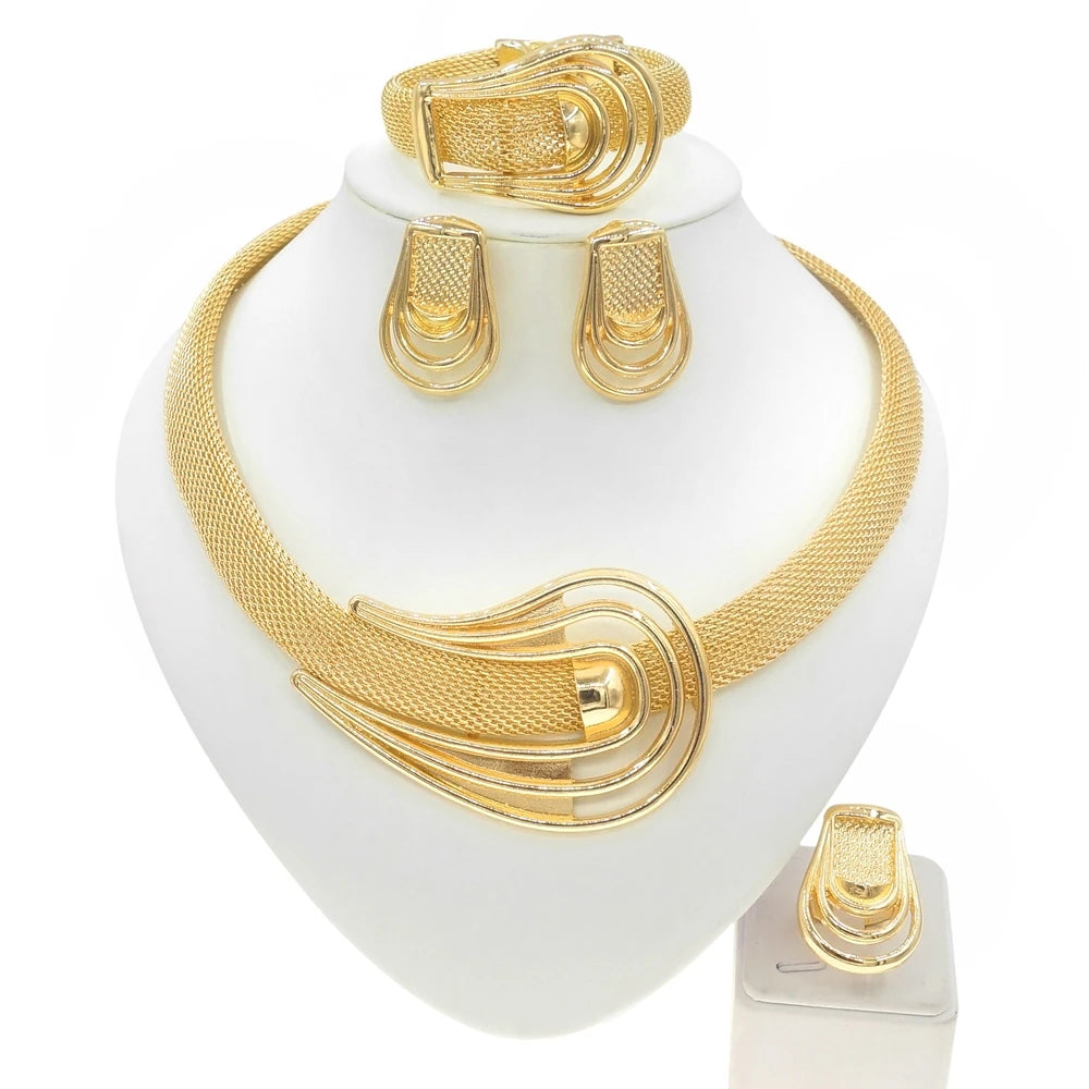 Woman Necklace Jewelry Set Italian Gold Plated Delicate Pendant