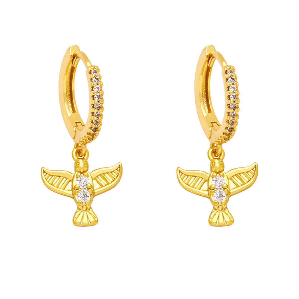 Mini Gold Plated Hoops Owl Earrings for Women Copper Zircon Angel Wings Dangle Earrings