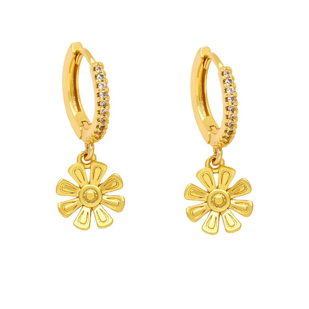 Mini Gold Plated Hoops Owl Earrings for Women Copper Zircon Angel Wings Dangle Earrings