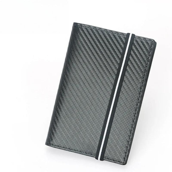 Carbon Fiber Cowskin RFID Passport Cover Leather Elastic Band Travel Document Organizer Case Wallet