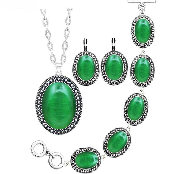 5 Colors Oval Opal Necklace Earrings Bracelet Jewelry Set