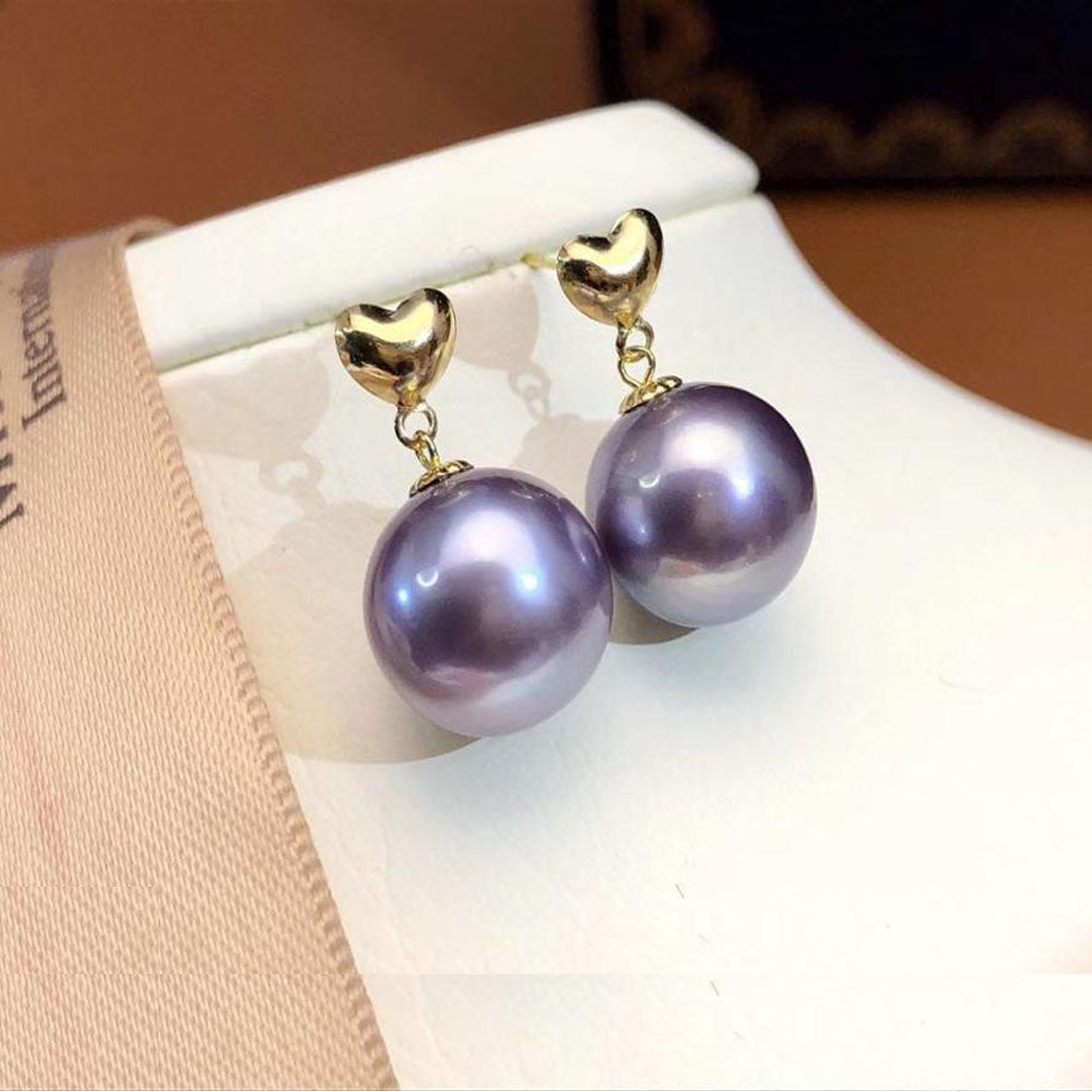 18K Gold Necklace/Earrings 10-11mm Edison Freshwater Rould Pearls Deep Purple Pearls Fine Jewelry Set