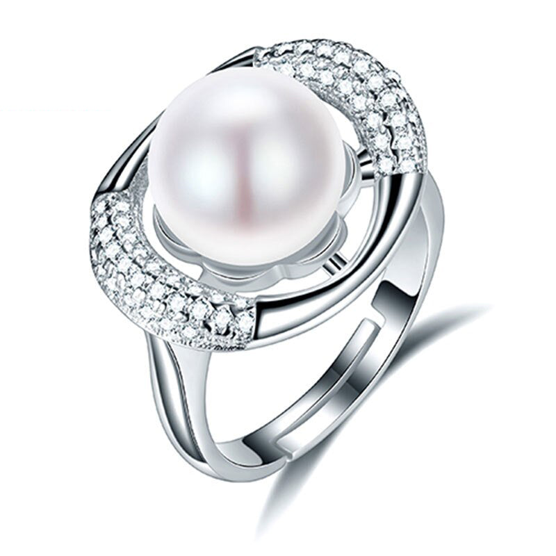 Elliptical hollow 10-11mm AAAA natural freshwater pearl ring for women gift