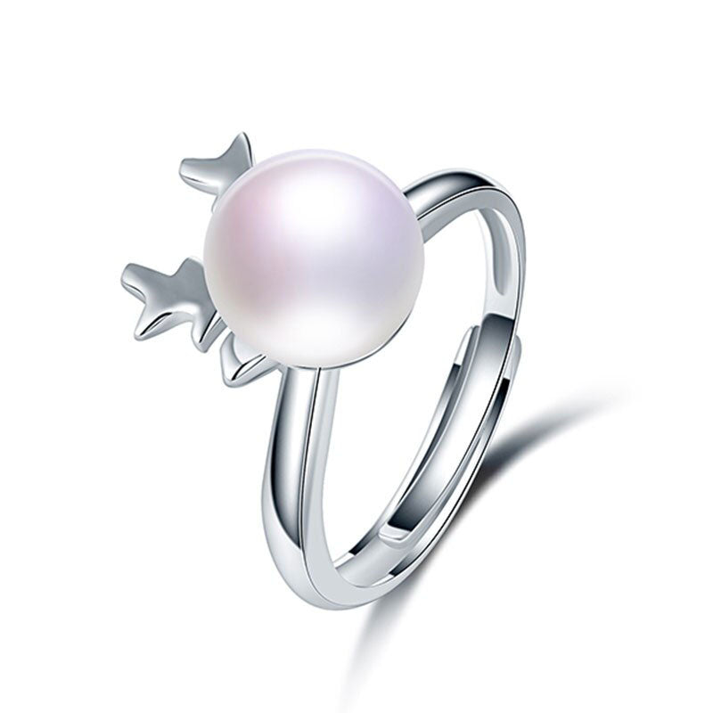 Fine Fawn 8mm Genuine Natural Pearl Ring, 925 Sterling Silver Rings for Women