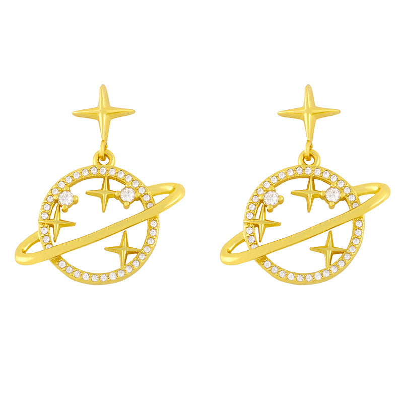 Rhinestone Star Planet Earrings For Women Double Rhombus Drop Earrings