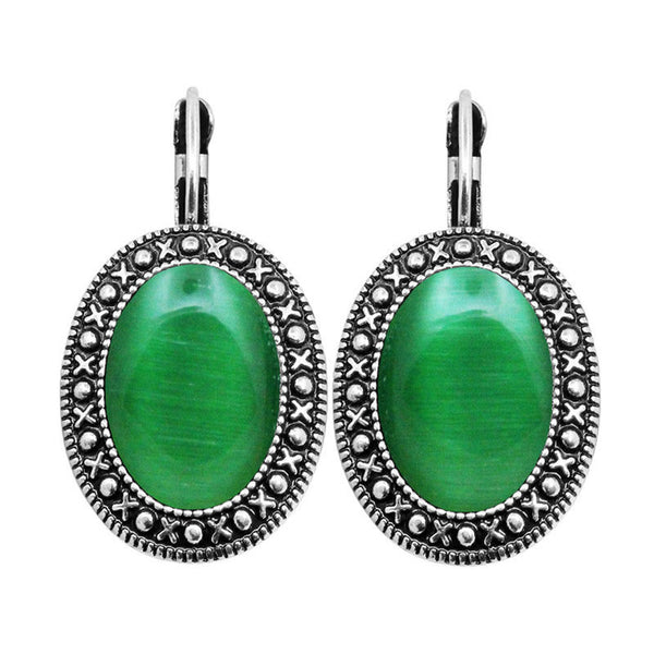 3 Colors Oval Opal Earrings Vintage Pendant Earrings For Women