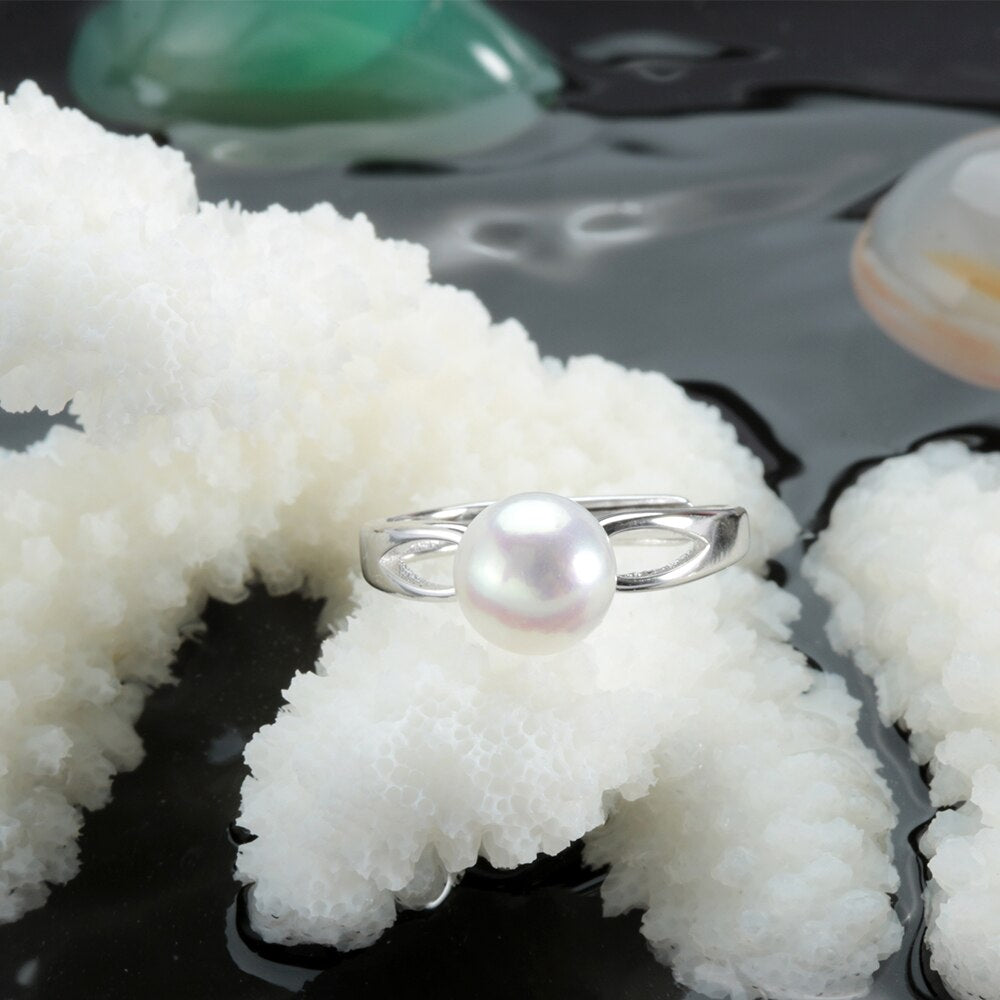 Fashion White Natural Pearl Adjustable Rings For Women