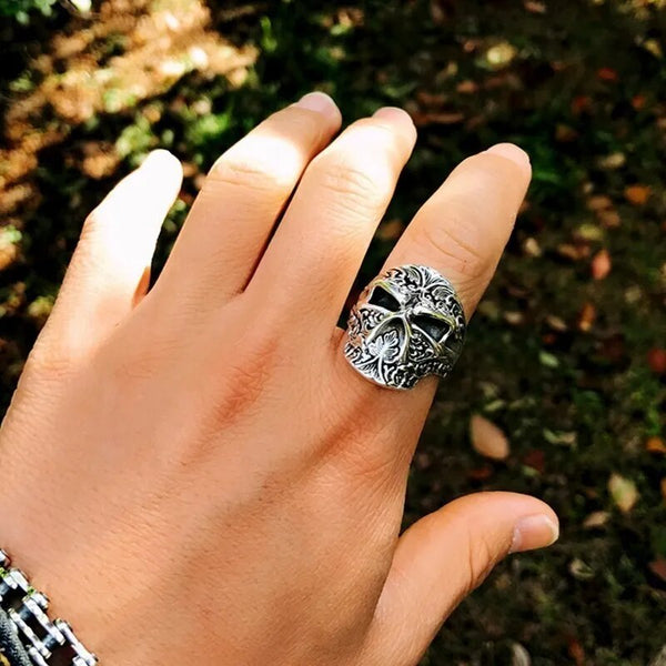 Real 925 Sterling Silver Sugar Skull Ring Men Adjustable Handmade Rings