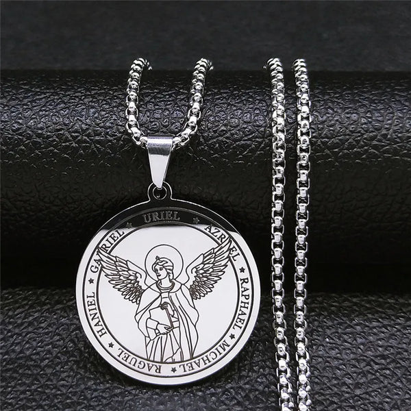 URIEL AZRAEL RAPHAEL MICHAEL RAGUEL GABRIEL HANIEL Silver Color Pendant Necklace