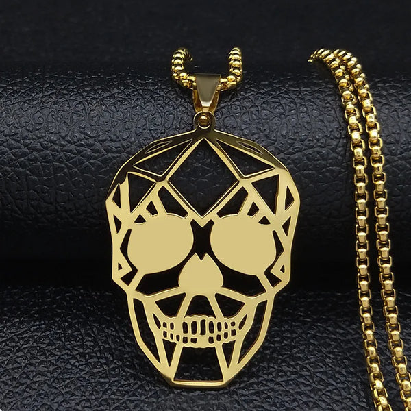 Fashin Gold Color Skull Stainless Steel Long Necklace Hiphop Domineering Skeleton Necklaces