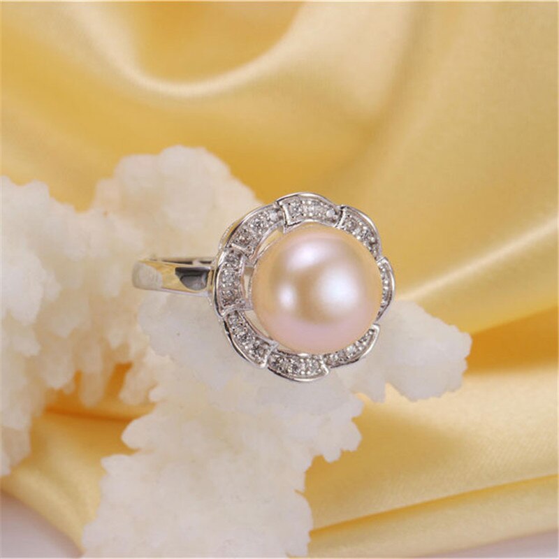 Round eight-petal flower 10-11mm natural freshwater pearl ring for women gift