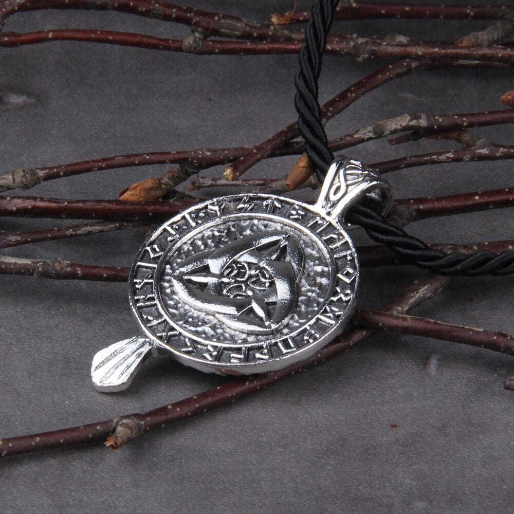 Antiquing Double sided Rune Norse Talisman Viking Raven Pendant