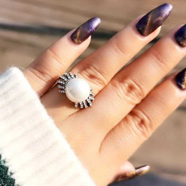 Vintage Gray White Pearl rings for women