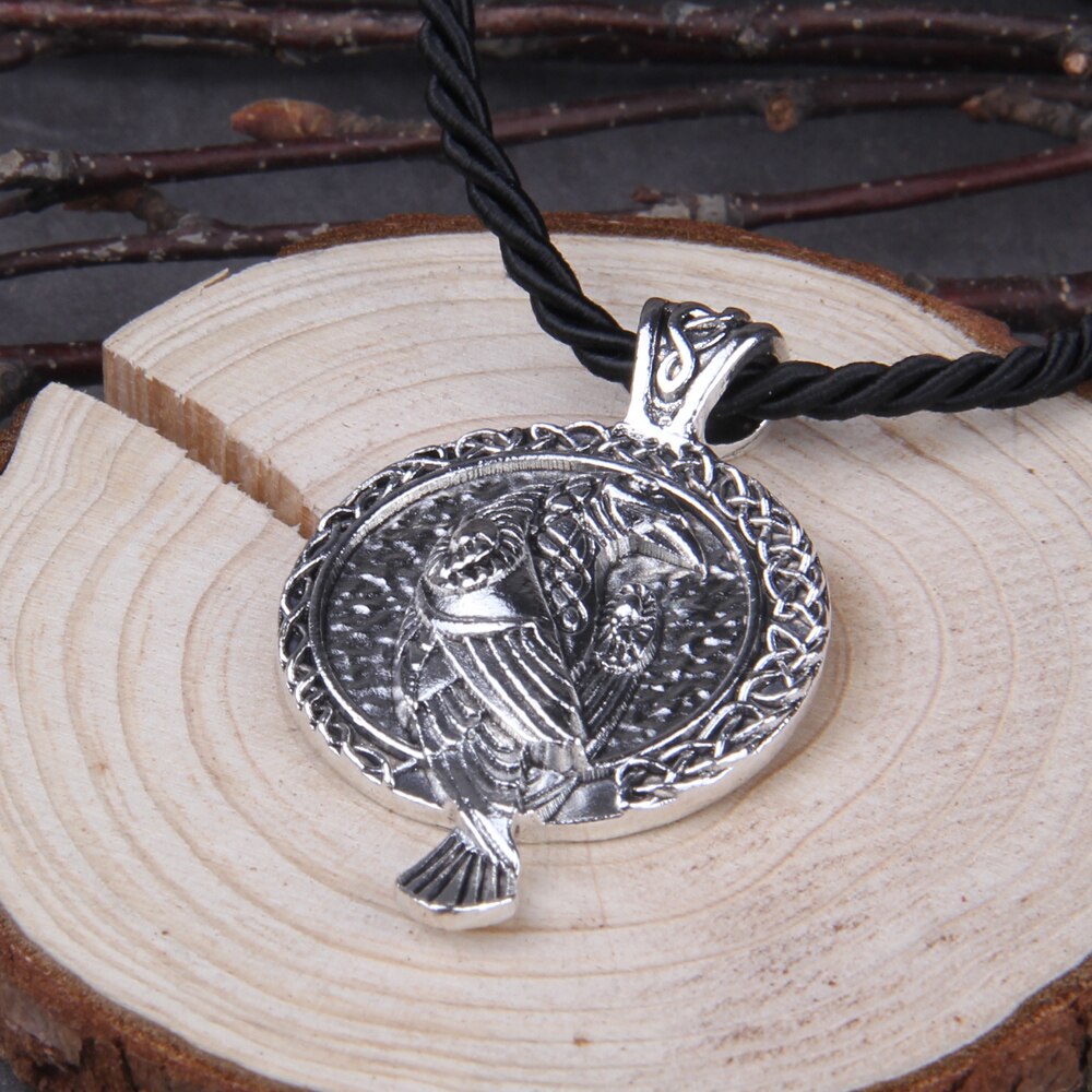 Antiquing Double sided Rune Norse Talisman Viking Raven Pendant