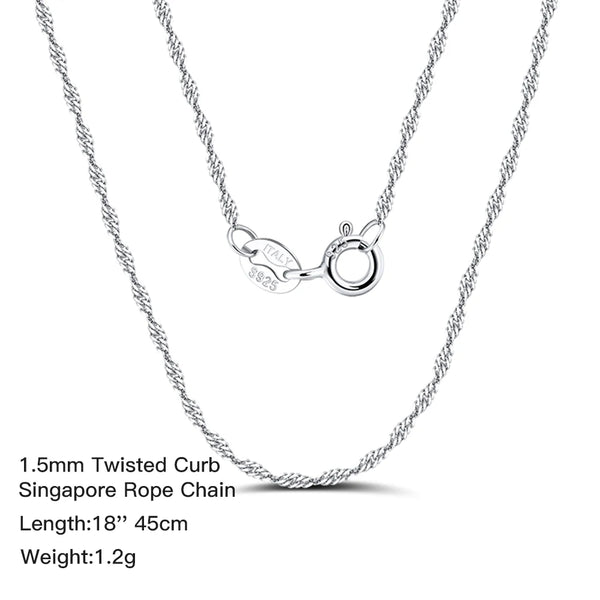 Genuine Silver 925 Necklace Chain Initial Link Fashion Twisted Box Snake Chain